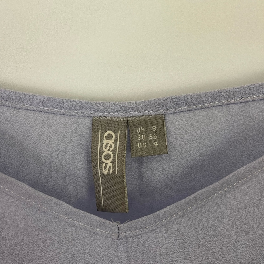 ASOS Top Women’s 4 Purple Flutter Sleeve Crop Semi Sheer Blouse Sexy - Picture 7 of 8